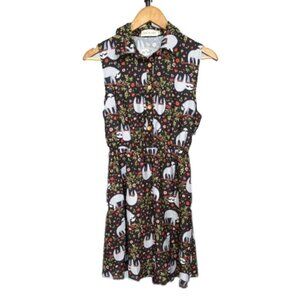 Hide & Seek Button Front Sleeveless Sloth Print Summer Dress
